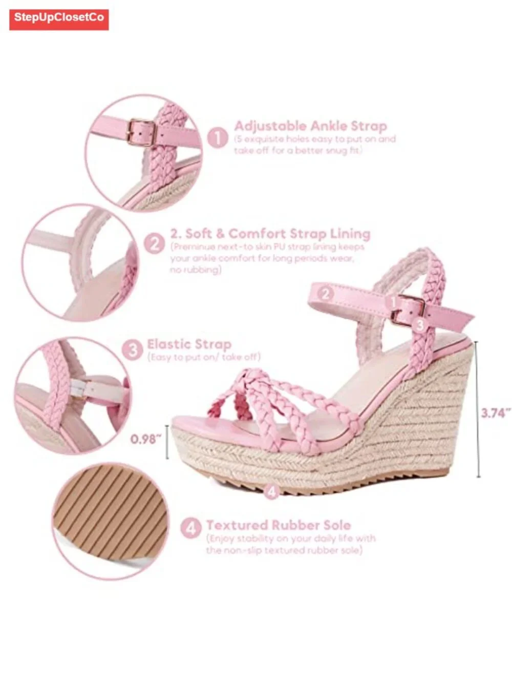 Espadrille Wedge Sandals with Ankle Strap Platform Heels Summer
